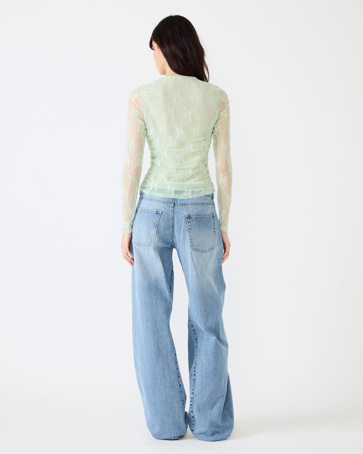 LUMA Bay Green Long-Sleeved Mesh Lace Women's Top | Steve Madden Best Price