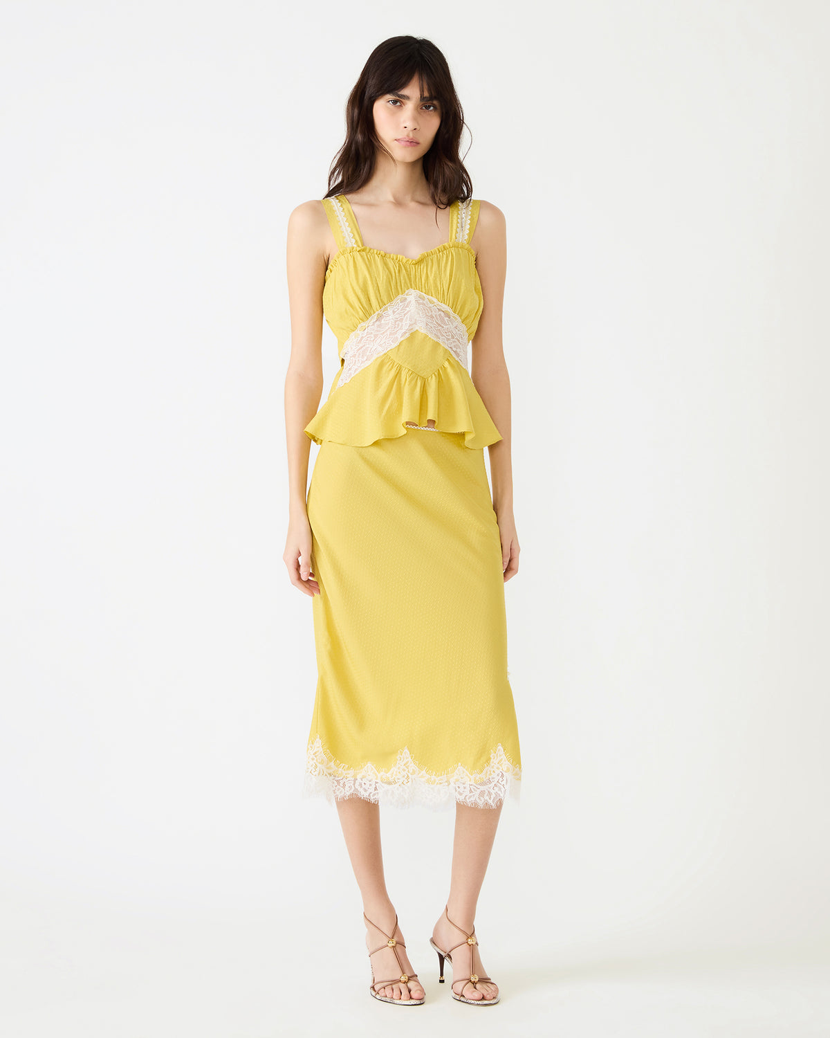 CINTHIA Golden Lime Sleeveless Lace Trim Women's Top | Steve Madden Customer Favorite