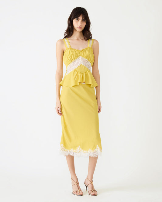 CINTHIA Golden Lime Sleeveless Lace Trim Women's Top | Steve Madden Customer Favorite