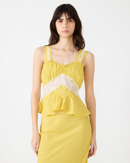 CINTHIA Golden Lime Sleeveless Lace Trim Women's Top | Steve Madden Customer Favorite