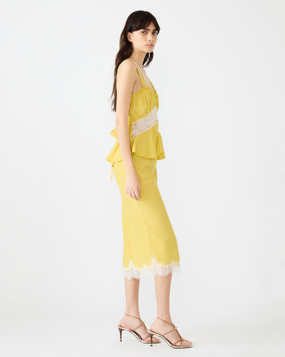 CINTHIA Golden Lime Sleeveless Lace Trim Women's Top | Steve Madden Customer Favorite