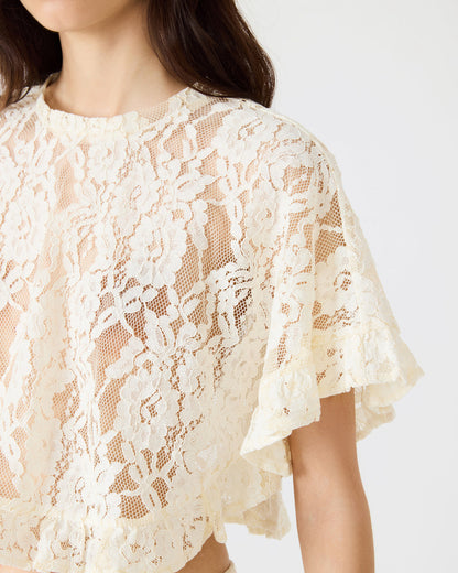 CALLUM Cream Short-Sleeved Mesh Lace Cropped Women's Top | Steve Madden Top Pick