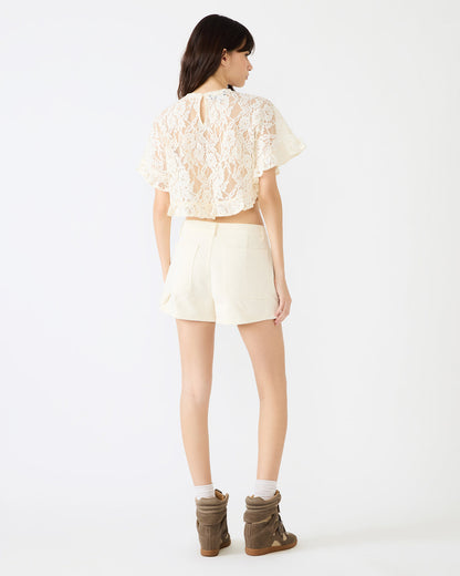 CALLUM Cream Short-Sleeved Mesh Lace Cropped Women's Top | Steve Madden Top Pick