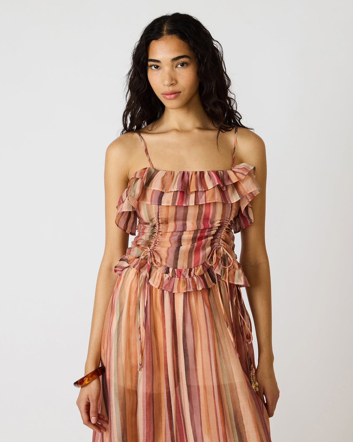 SHILLOH Stripe Multi Sleeveless Ruffle Women's Top | Steve Madden Smart Buy