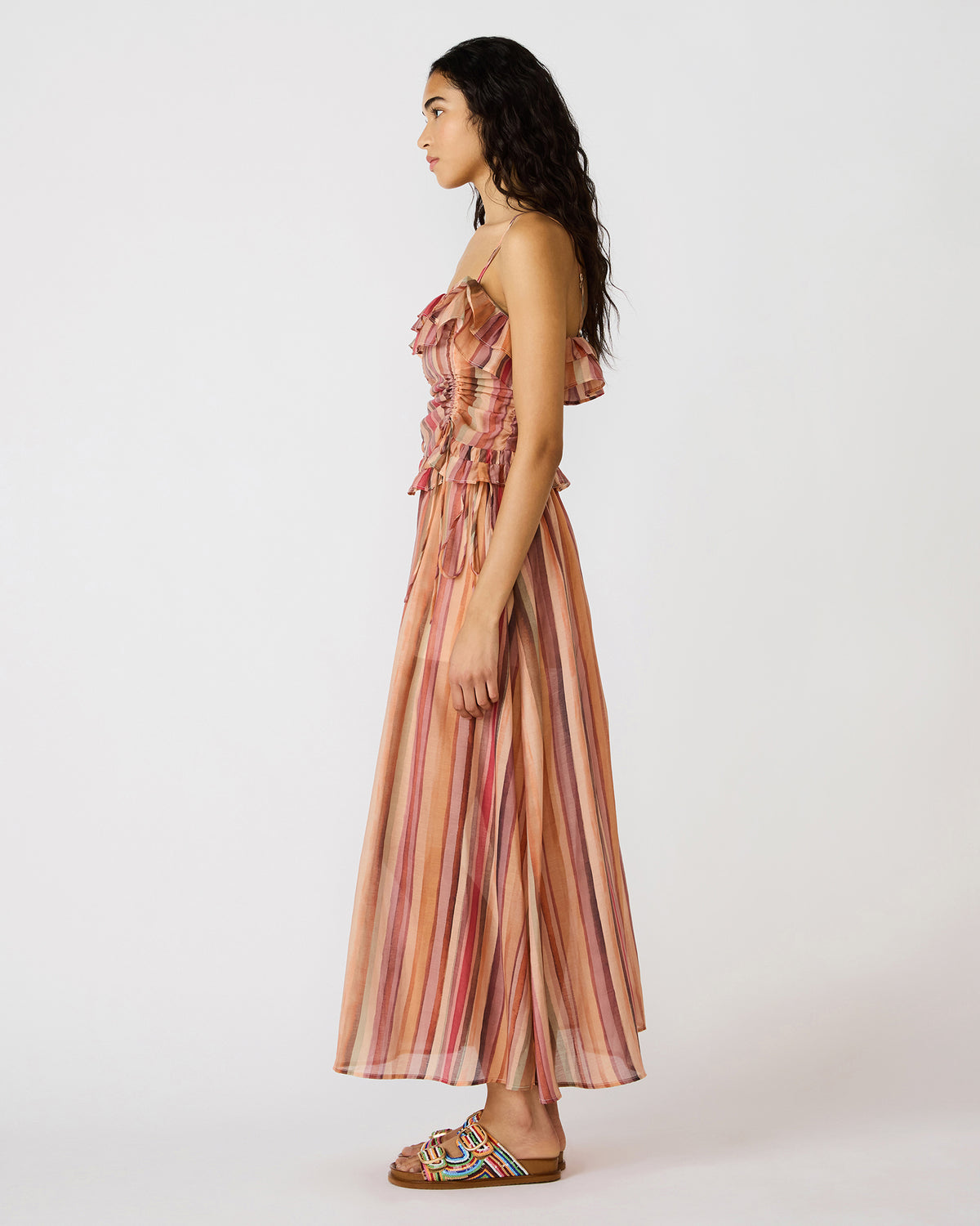 SHILLOH Stripe Multi Sleeveless Ruffle Women's Top | Steve Madden Smart Buy