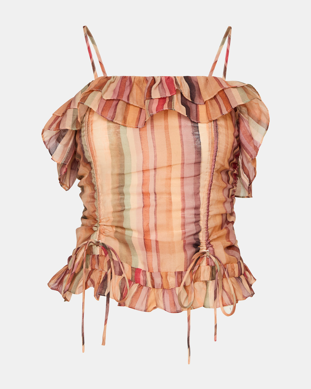 SHILLOH Stripe Multi Sleeveless Ruffle Women's Top | Steve Madden Smart Buy