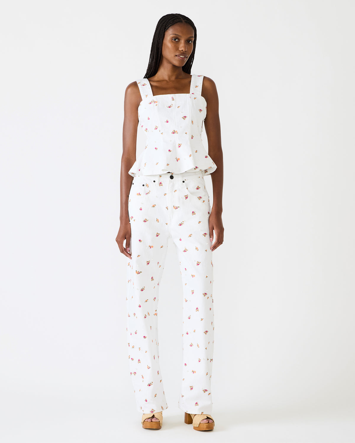 FIORELLA Antique Sleeveless Ruffle Edge Denim Women's Top | Steve Madden Best Seller