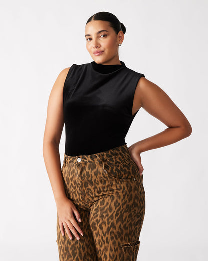 NIKOLA Black Women's Mock Neck Velvet Bodysuit | Steve Madden Everyday