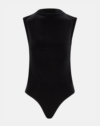 NIKOLA Black Women's Mock Neck Velvet Bodysuit | Steve Madden Everyday