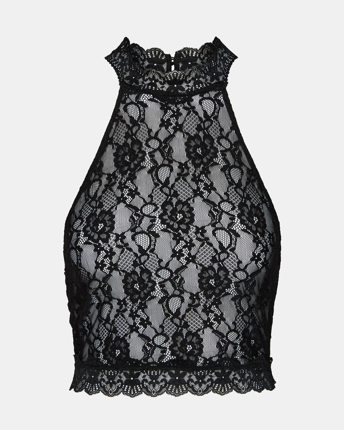 JUDY Black Lace Mesh Cropped Halter Women's Top | Steve Madden Quality