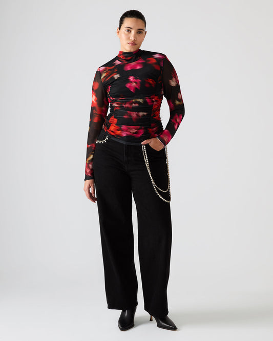 TAYLORE Blurry Floral Long-Sleeved Sheer Mesh Fabric Women's Top | Steve Madden Latest