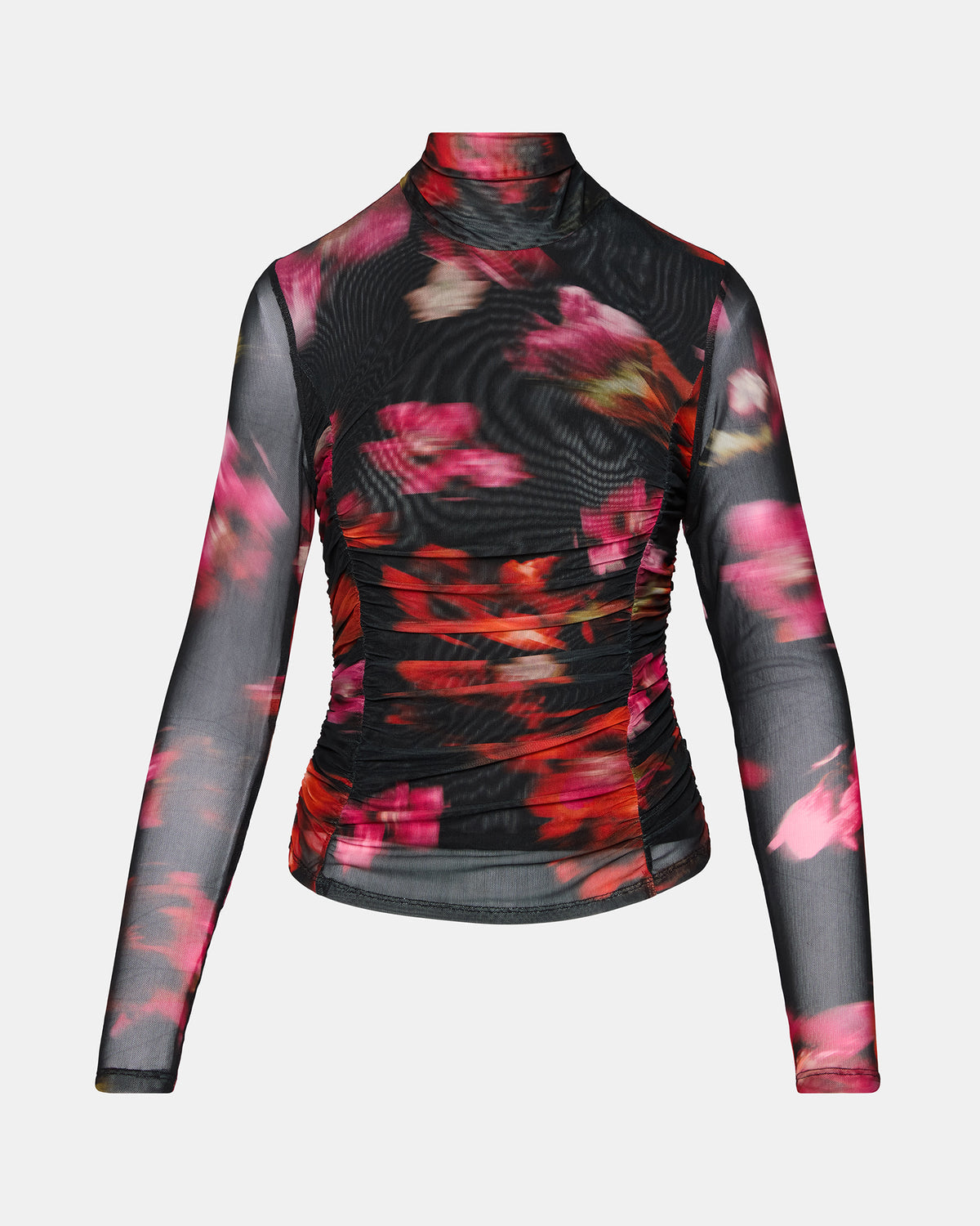 TAYLORE Blurry Floral Long-Sleeved Sheer Mesh Fabric Women's Top | Steve Madden Latest
