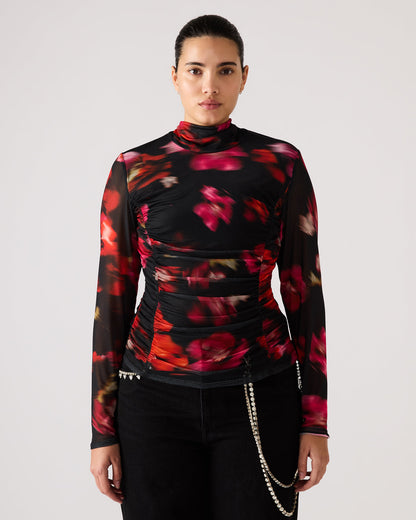 TAYLORE Blurry Floral Long-Sleeved Sheer Mesh Fabric Women's Top | Steve Madden Latest