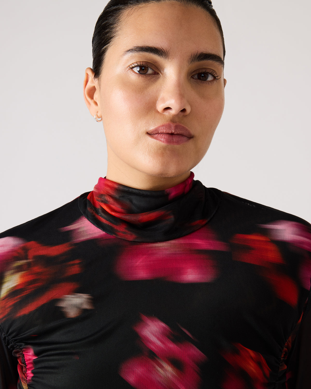 TAYLORE Blurry Floral Long-Sleeved Sheer Mesh Fabric Women's Top | Steve Madden Latest