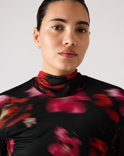TAYLORE Blurry Floral Long-Sleeved Sheer Mesh Fabric Women's Top | Steve Madden Latest