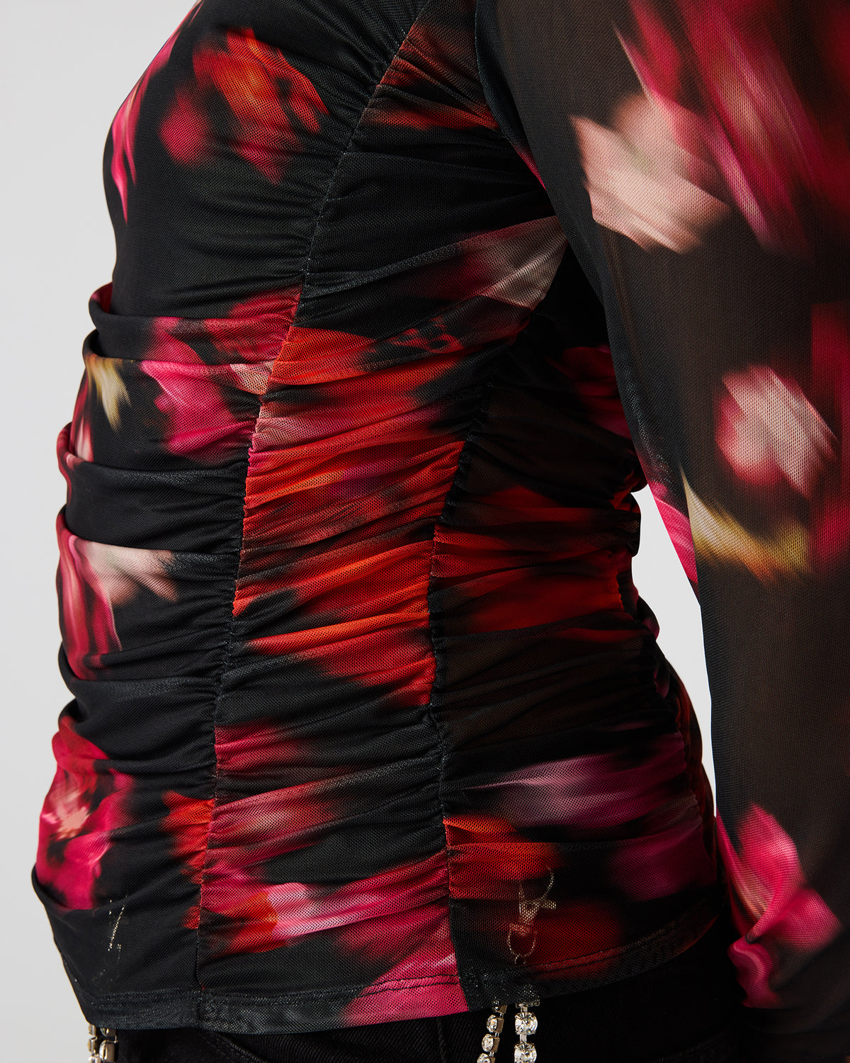TAYLORE Blurry Floral Long-Sleeved Sheer Mesh Fabric Women's Top | Steve Madden Latest
