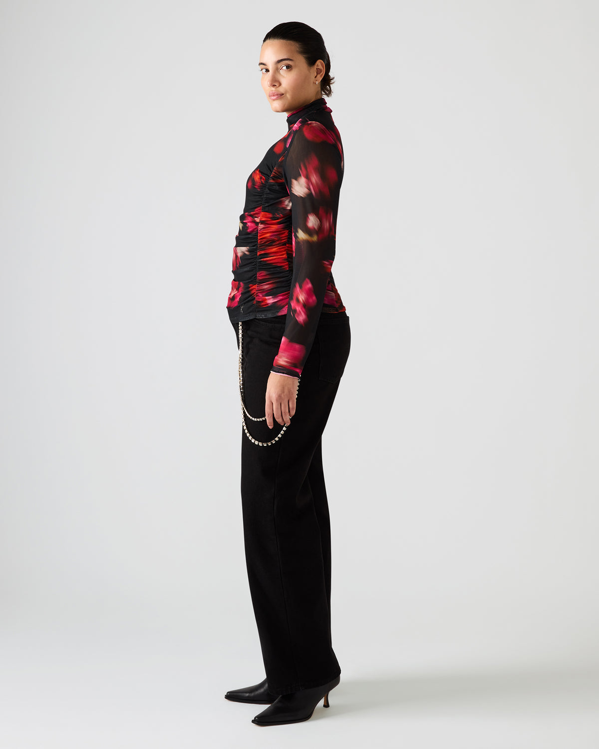 TAYLORE Blurry Floral Long-Sleeved Sheer Mesh Fabric Women's Top | Steve Madden Latest