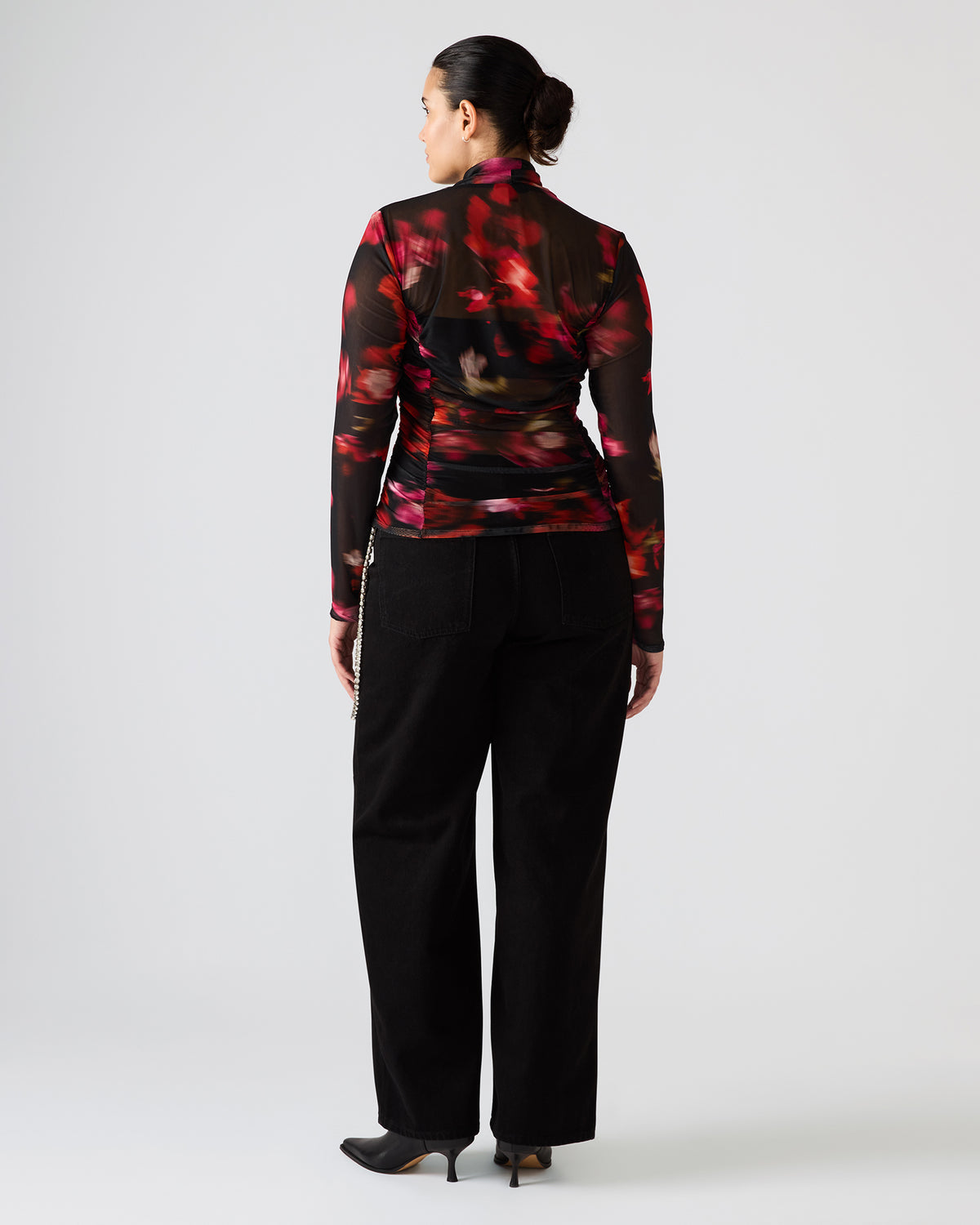 TAYLORE Blurry Floral Long-Sleeved Sheer Mesh Fabric Women's Top | Steve Madden Latest