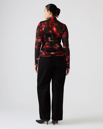 TAYLORE Blurry Floral Long-Sleeved Sheer Mesh Fabric Women's Top | Steve Madden Latest