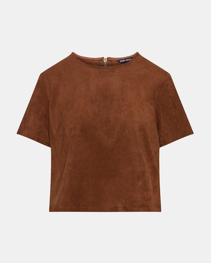 EZRA Chicory Coffee Short-Sleeved Faux-Suede Women's Top | Steve Madden Quality