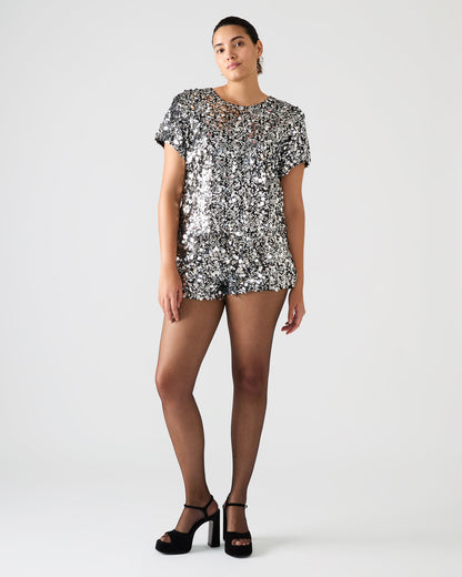 CRESSA Silver Embellished Sequin Women's Top | Steve Madden Featured