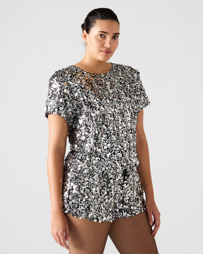 CRESSA Silver Embellished Sequin Women's Top | Steve Madden Featured