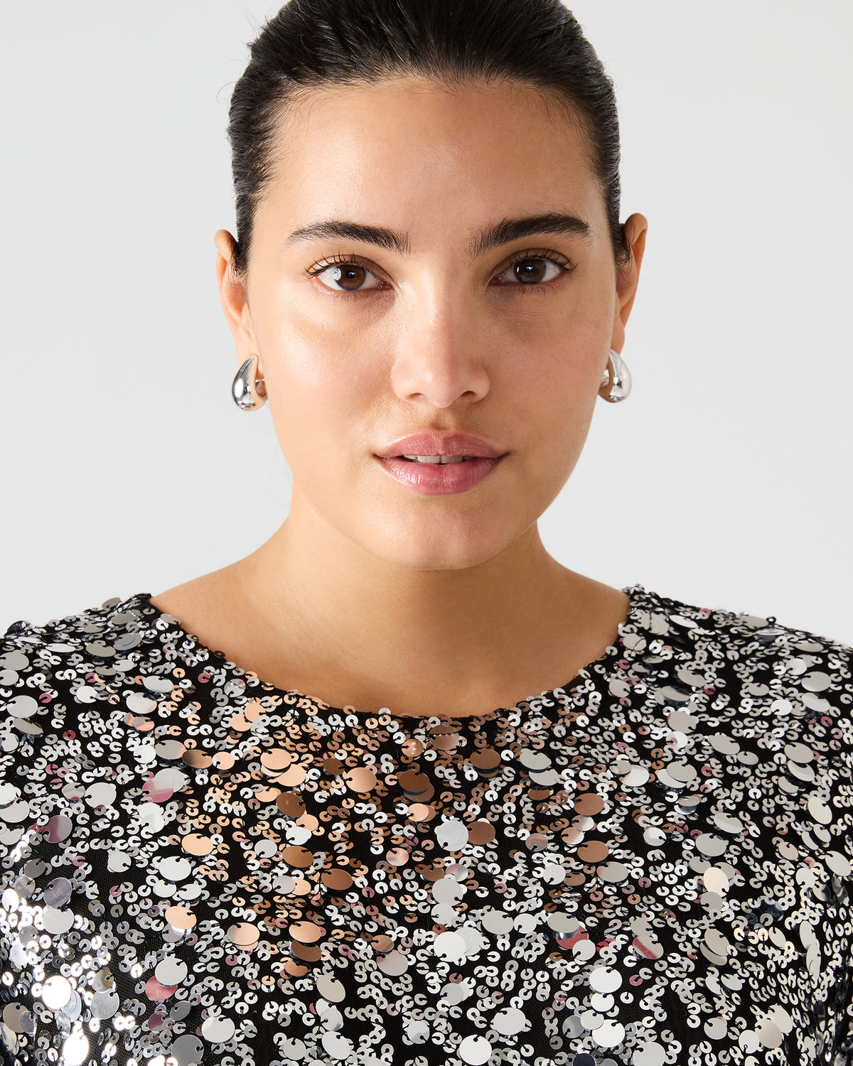 CRESSA Silver Embellished Sequin Women's Top | Steve Madden Featured