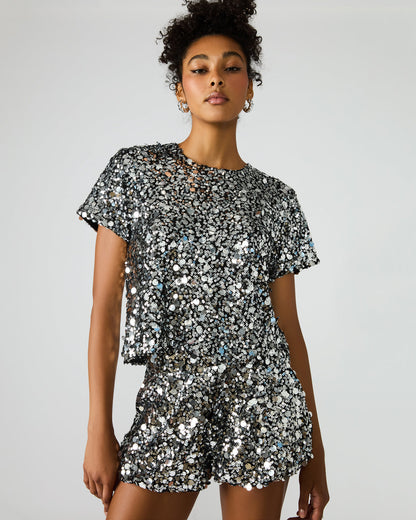 CRESSA Silver Embellished Sequin Women's Top | Steve Madden Featured