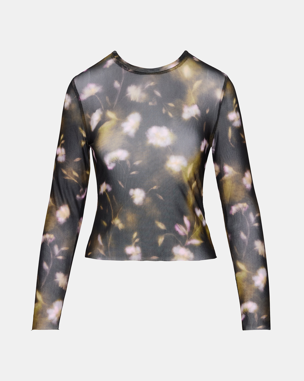 LILIANNA Black Multi Mesh Sheer Long-Sleeved Floral Print Women's Top | Steve Madden Recommended