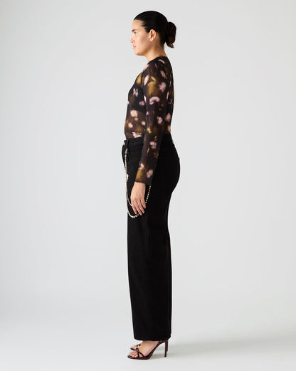 LILIANNA Black Multi Mesh Sheer Long-Sleeved Floral Print Women's Top | Steve Madden Recommended