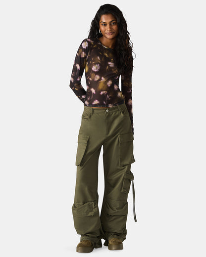 LILIANNA Black Multi Mesh Sheer Long-Sleeved Floral Print Women's Top | Steve Madden Recommended