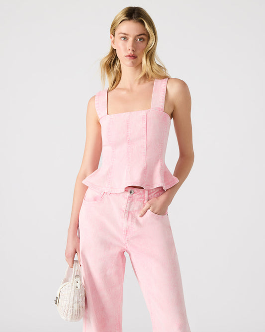 PENELOPI Denim Ruffle Fabric Women's Tank Top | Steve Madden Best Seller