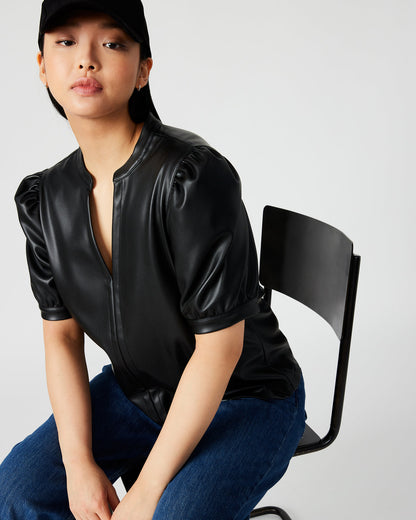 JANE Black Women's Short-Sleeved Suede Top | Steve Madden Trusted
