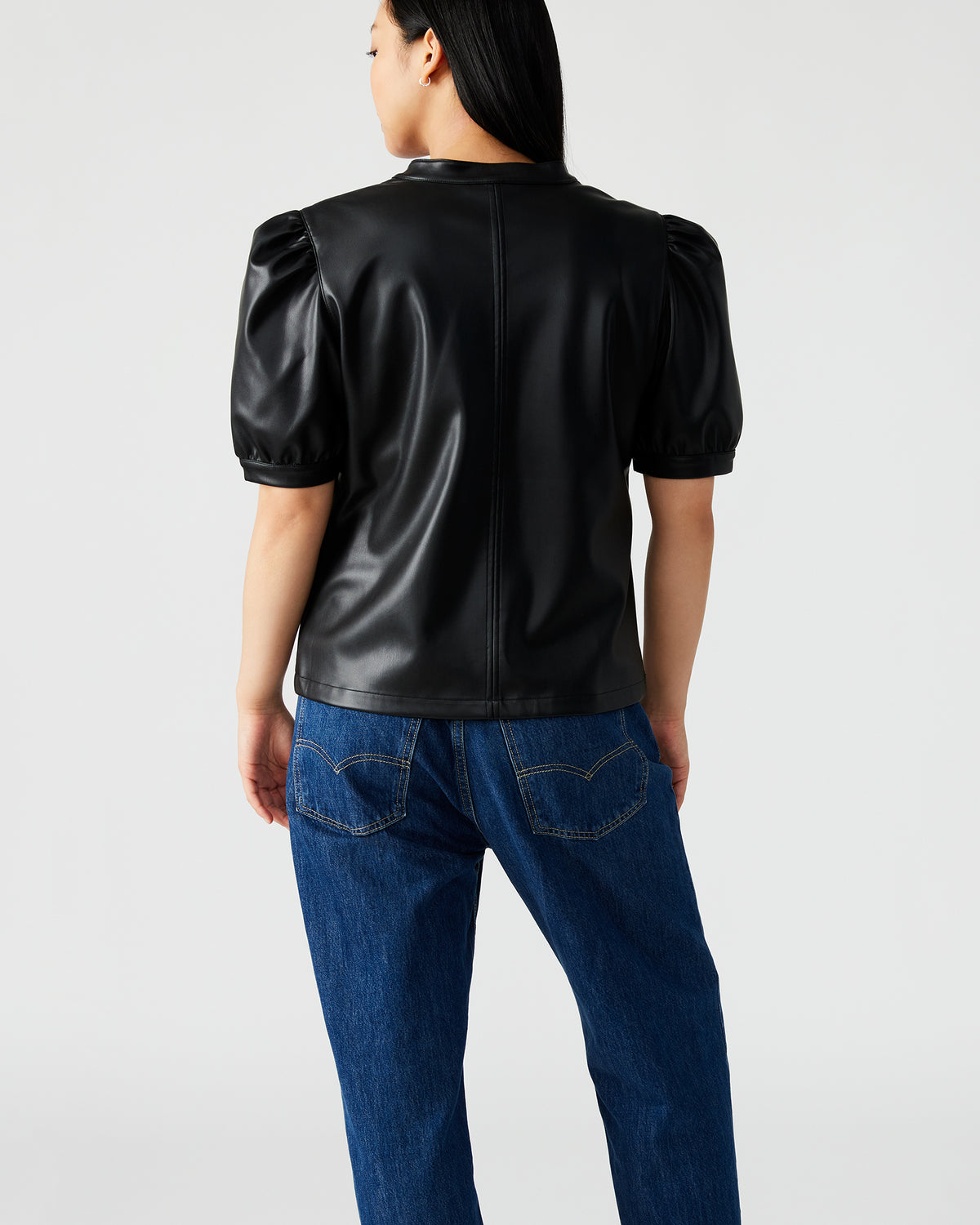 JANE Black Women's Short-Sleeved Suede Top | Steve Madden Trusted