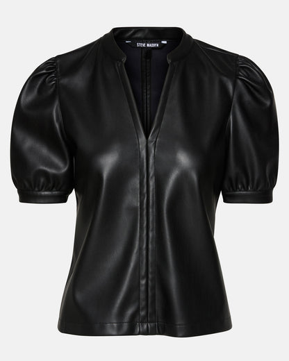 JANE Black Women's Short-Sleeved Suede Top | Steve Madden Trusted