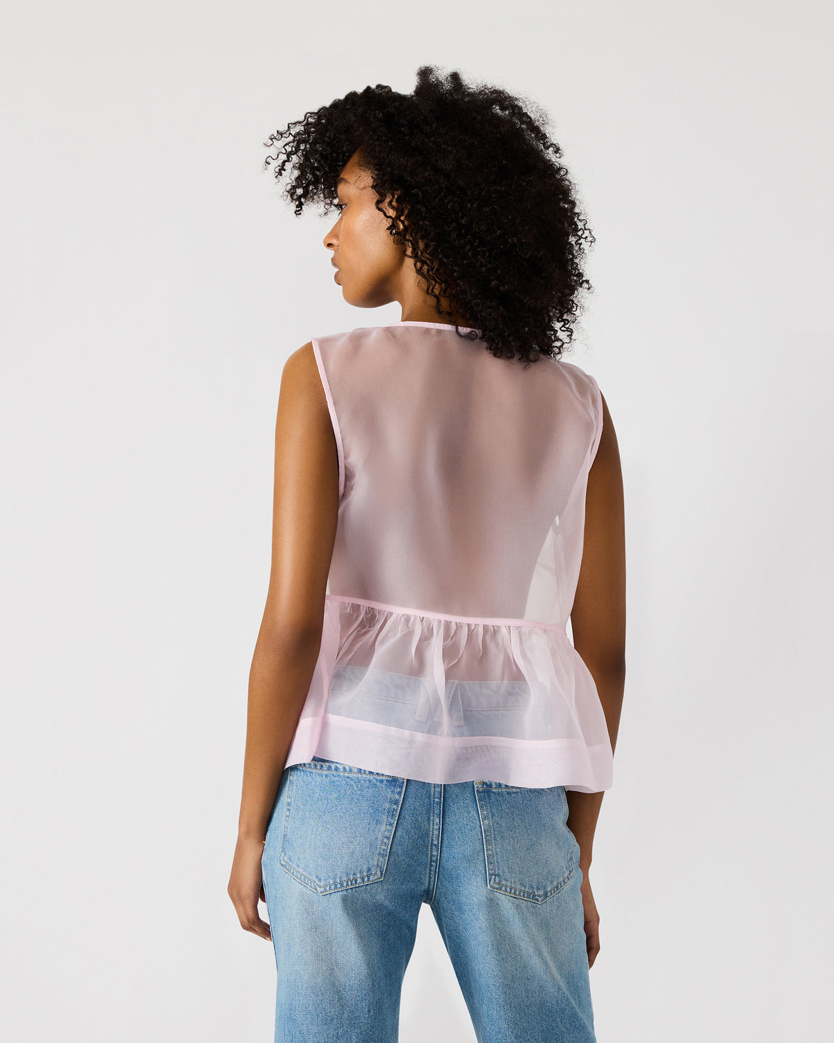 PAULINA Light Pink Sheer Mesh Bow Detail Tie-Front Women's Top | Steve Madden Best Price