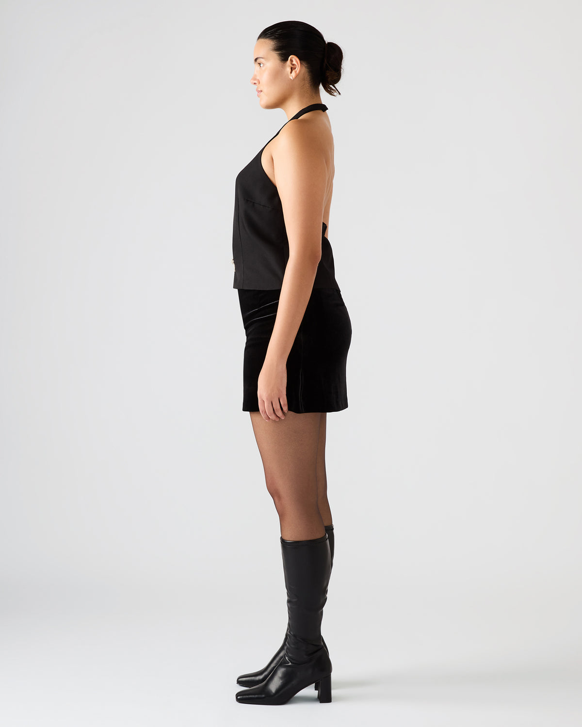JUVIA Black Sleeveless Bow Detail Halter Women's Top | Steve Madden Great Value