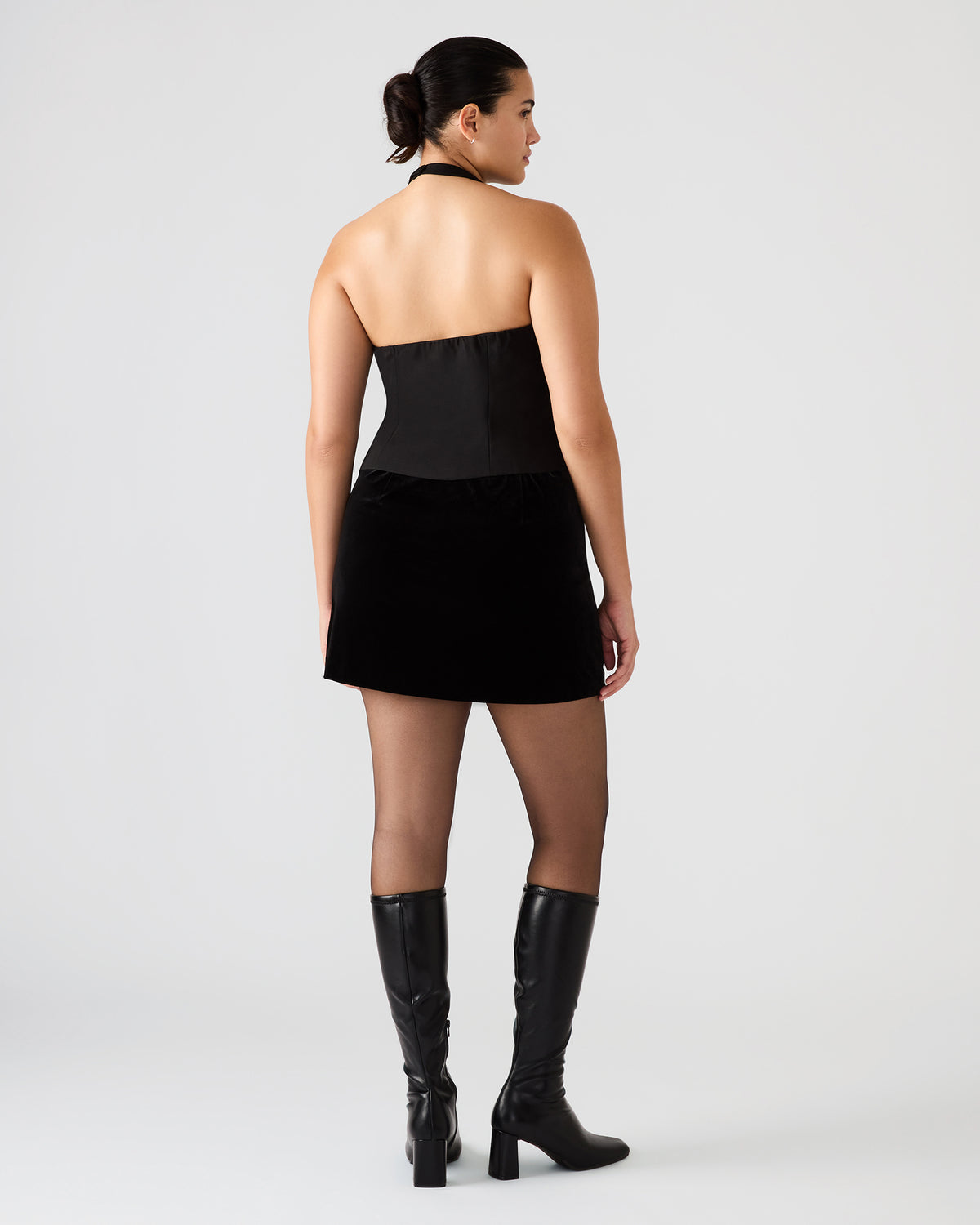 JUVIA Black Sleeveless Bow Detail Halter Women's Top | Steve Madden Great Value