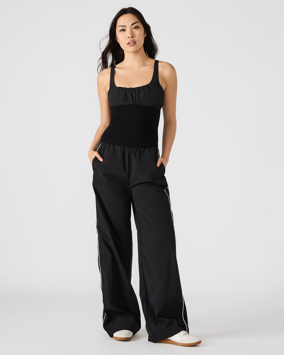LUANA Black Pull-Over Ruched Tank Top | Steve Madden Featured