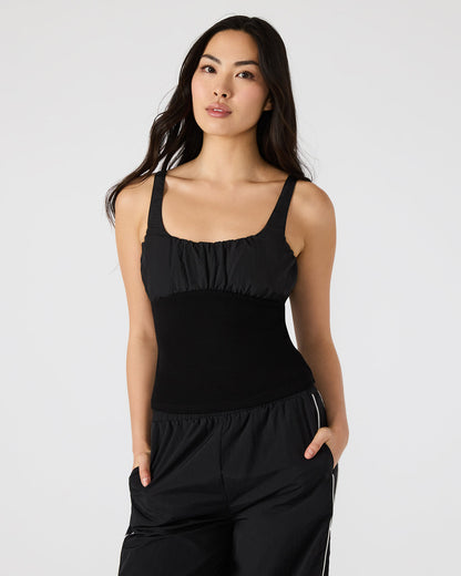 LUANA Black Pull-Over Ruched Tank Top | Steve Madden Featured