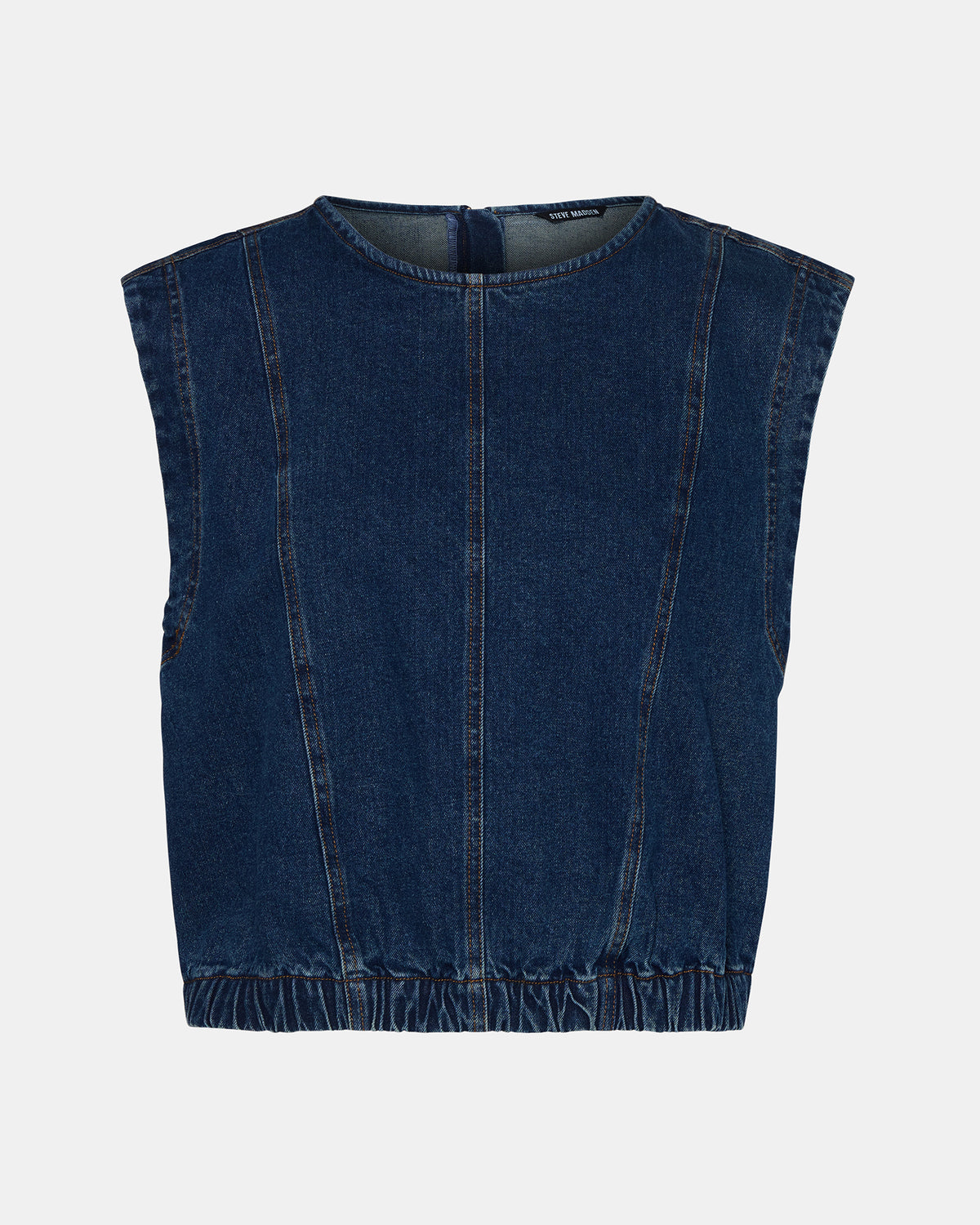 LEILA Denim Dark Blue Sleeveless Zipper Detail Women's Top | Steve Madden Great Value