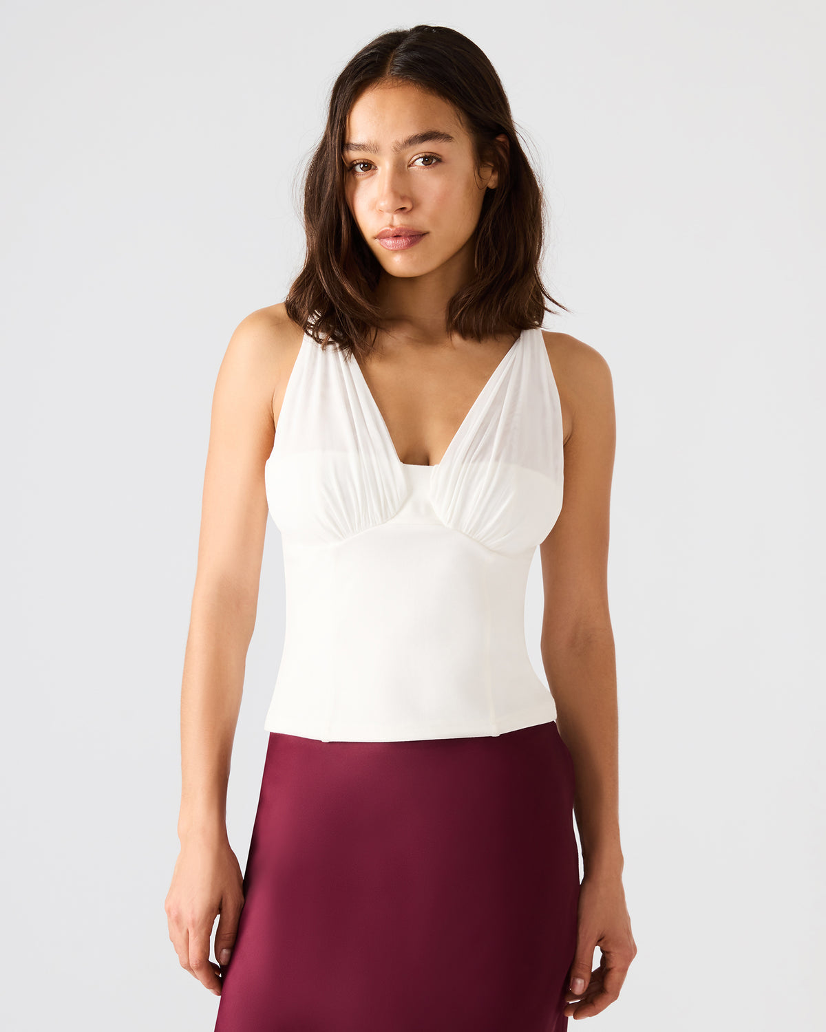 ADDISYN Antique V-neck Sleeveless Mesh Women's Top | Steve Madden Popular