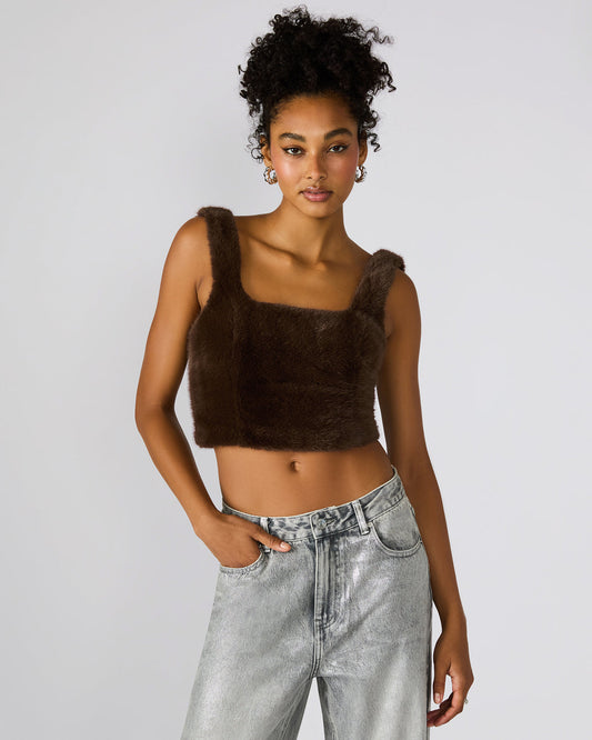 HANNIA Faux Fur Dark Espresso Cropped Women's Top | Steve Madden Classic