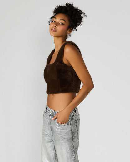 HANNIA Faux Fur Dark Espresso Cropped Women's Top | Steve Madden Classic