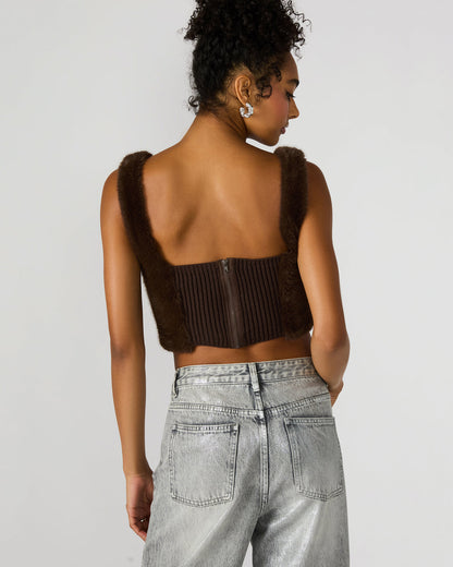 HANNIA Faux Fur Dark Espresso Cropped Women's Top | Steve Madden Classic