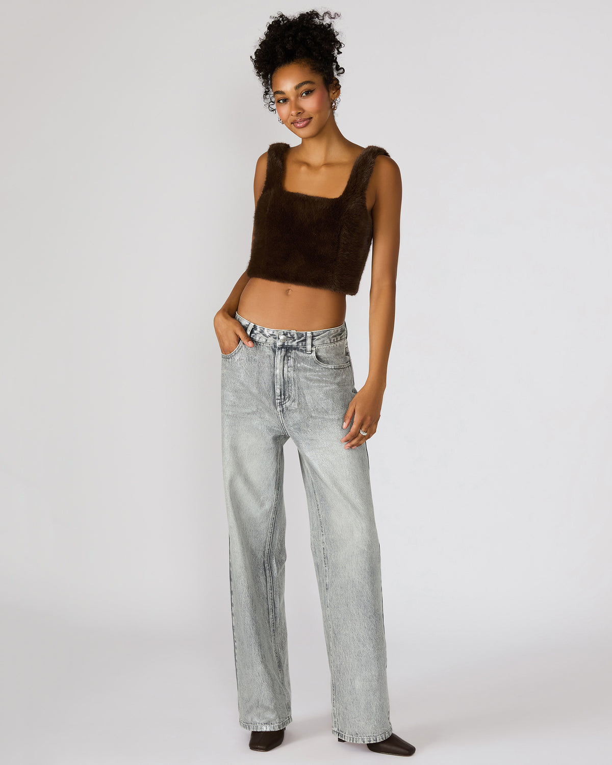 HANNIA Faux Fur Dark Espresso Cropped Women's Top | Steve Madden Classic