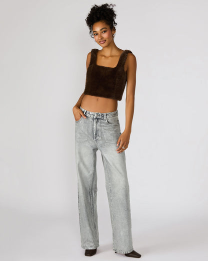 HANNIA Faux Fur Dark Espresso Cropped Women's Top | Steve Madden Classic
