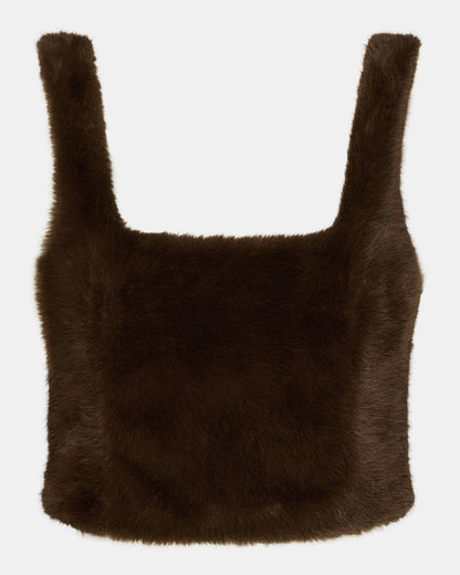 HANNIA Faux Fur Dark Espresso Cropped Women's Top | Steve Madden Classic