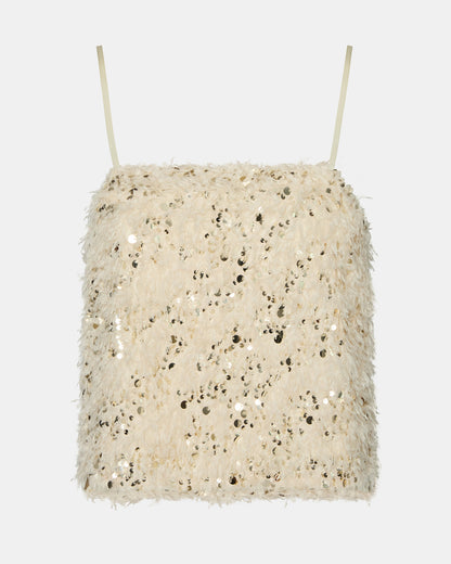BLAKELYN Ivory Feather Sequin Embellished Women's Top | Steve Madden Sale