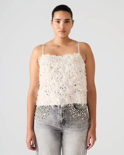 BLAKELYN Ivory Feather Sequin Embellished Women's Top | Steve Madden Sale